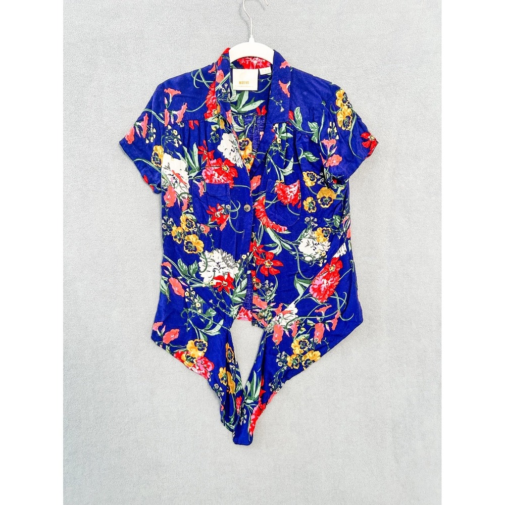Maeve by Anthropologie Blue Floral Tie Front Button Down Shirt Size 8 OB835973